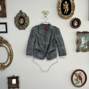 vintage Y2k Vero Moda Acid Wash Grey Moto-Style Denim Jacket